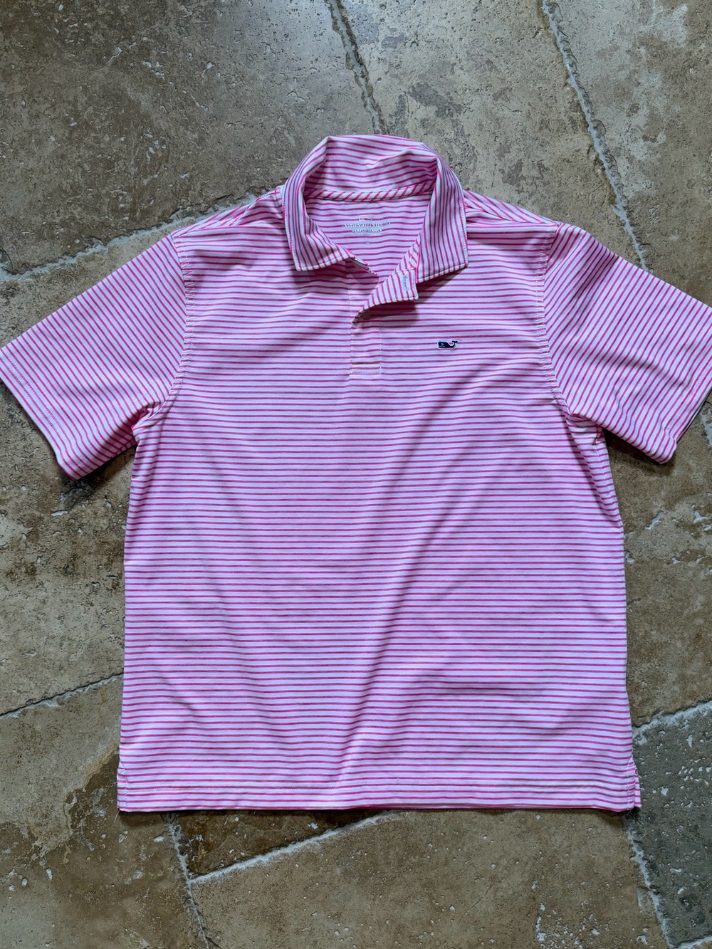 Vineyard Vines Men's Pink and White Striped Polo